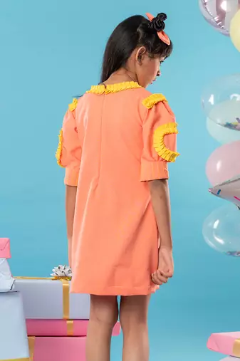 Orange flower embroidered frock