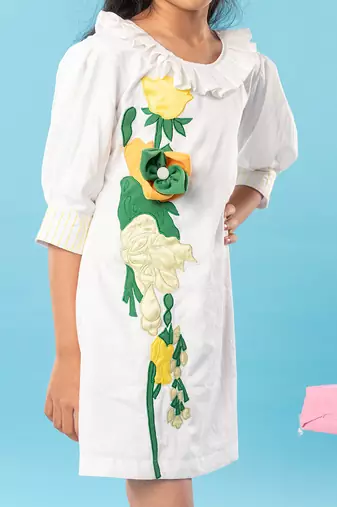 White flower embroidered  frock
