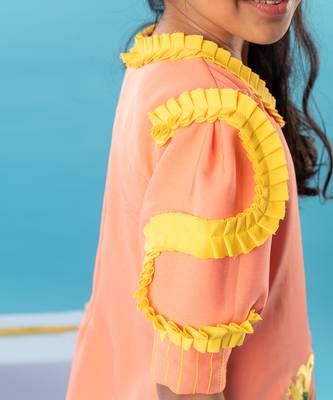 Orange flower embroidered frock 4