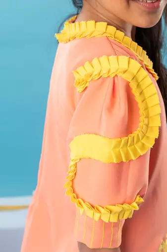 Orange flower embroidered frock