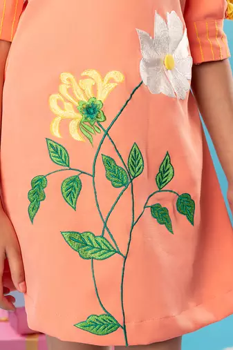 Orange flower embroidered frock