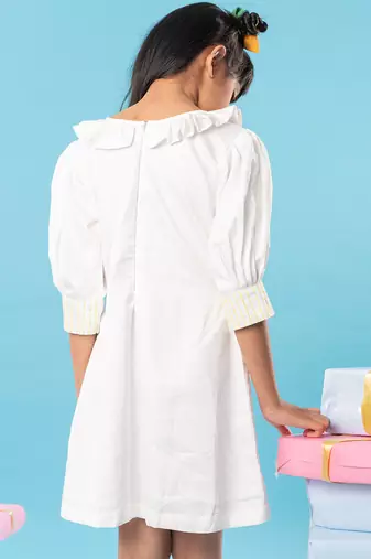 White flower embroidered  frock