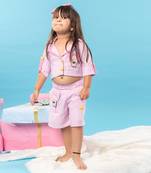 Lilac embroidered crop top set