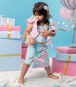 Patch work ruffle sleeve top with skorts