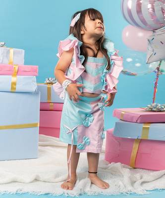 Patch work ruffle sleeve top with skorts 2
