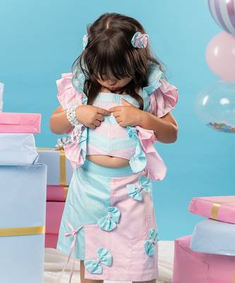 Patch work ruffle sleeve top with skorts 3