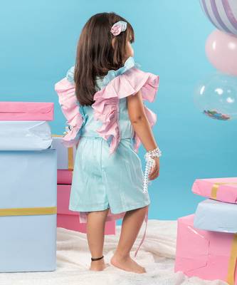 Patch work ruffle sleeve top with skorts 4