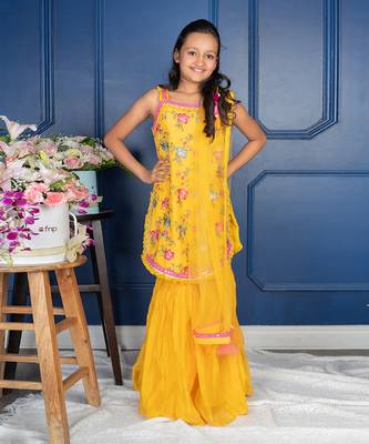 Yellow embroidered sharara set 1