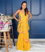 Yellow embroidered sharara set