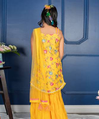Yellow embroidered sharara set 4