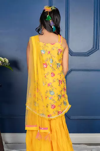 Yellow embroidered sharara set