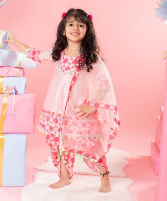 Pink short kurta and dhoti set 1