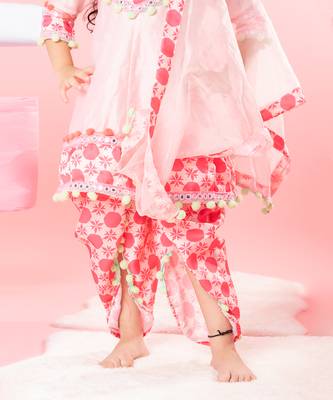 Pink short kurta and dhoti set 2