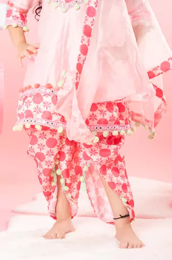 Pink short kurta and dhoti set