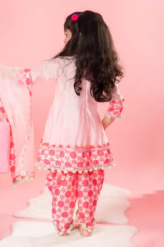 Pink short kurta and dhoti set