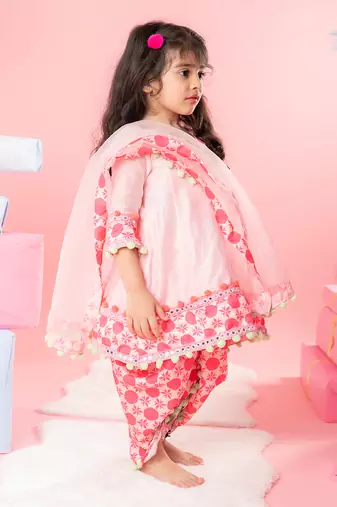 Pink short kurta and dhoti set