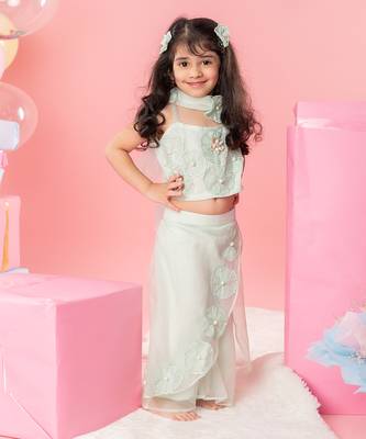 Sea green flower embroidered palazzo set 1