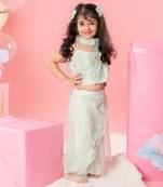 Sea green flower embroidered palazzo set