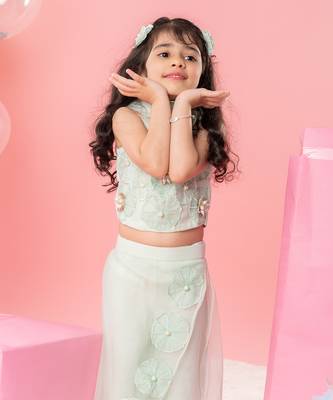 Sea green flower embroidered palazzo set 2