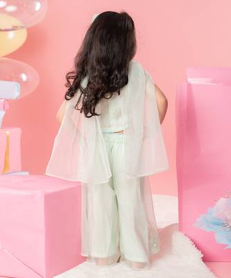 Sea green flower embroidered palazzo set 3