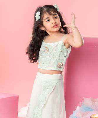 Sea green flower embroidered palazzo set 4