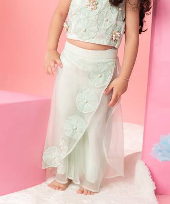 Sea green flower embroidered palazzo set 5