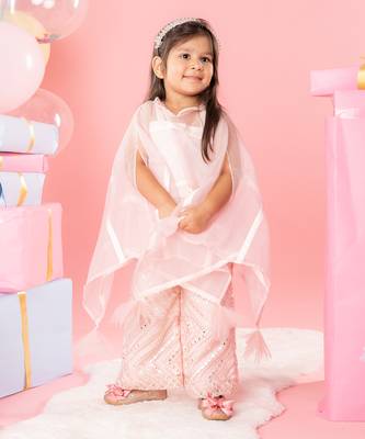 Peach embroidered cape with top set 1