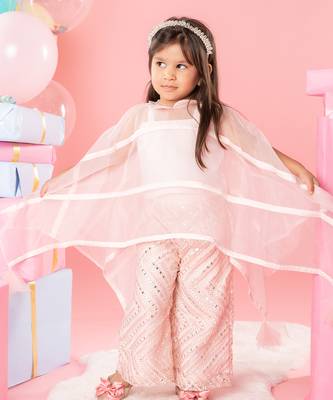 Peach embroidered cape with top set 2