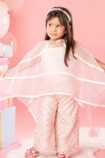 Peach embroidered cape with top set