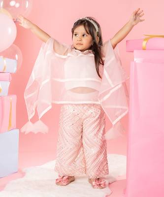 Peach embroidered cape with top set 3