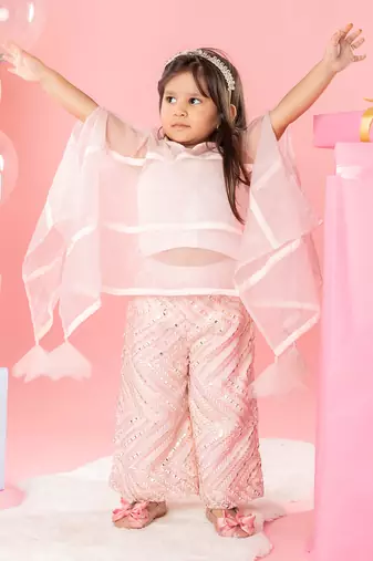 Peach embroidered cape with top set