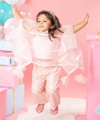 Peach embroidered cape with top set 4
