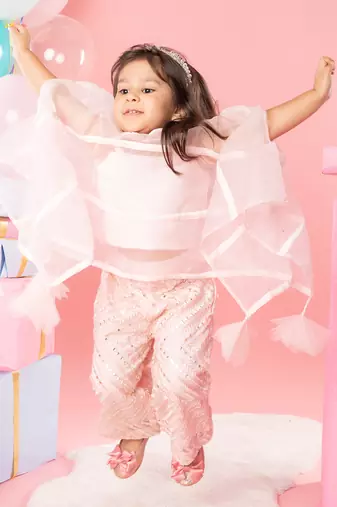 Peach embroidered cape with top set