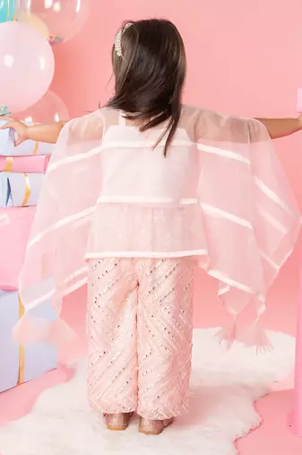 Peach embroidered cape with top set