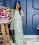 Sea green floral embroidered cape set