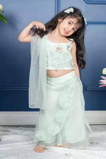 Sea green floral embroidered cape set