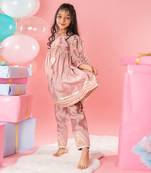 Brown embroidered pleated kurti set