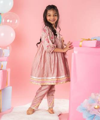 Brown embroidered pleated kurti set 3