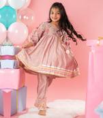 Brown embroidered pleated kurti set