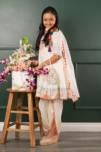 Off white embroidered kurta dhoti set
