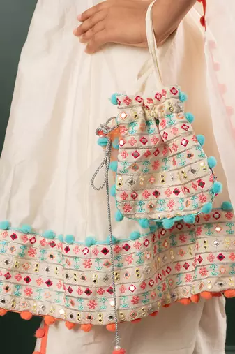 Off white embroidered kurta dhoti set