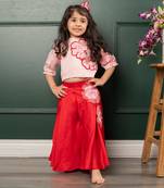 Red flowrer embroidered pant set