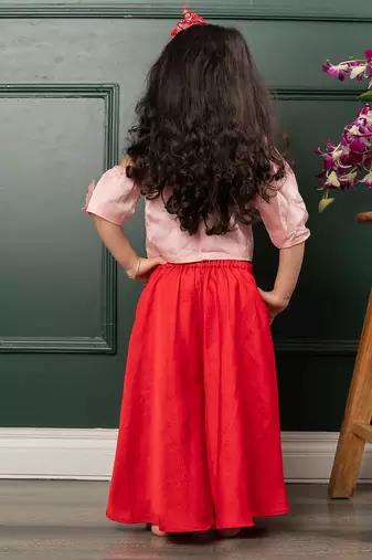 Red flowrer embroidered pant set