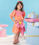 Orange top with bow pleated skirt set