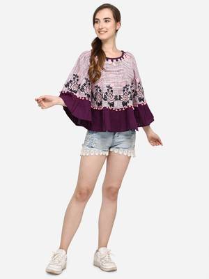 Purple Frill Slub Khadi Poncho 4