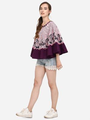 Purple Frill Slub Khadi Poncho 5