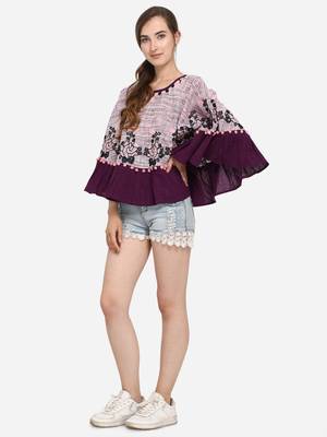 Purple Frill Slub Khadi Poncho 6