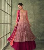 Pink anarkali stylye georgette heavy embroidery semi stitched gowns