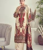 Stylee lifestyle beige muslin digital printed dress material