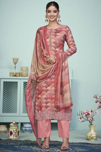 peach muslin digital printed dress material